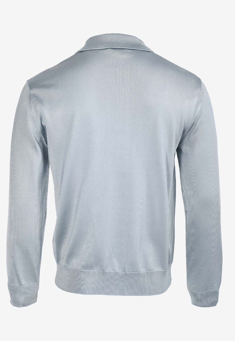 Long-Sleeved Silk Knit Polo T-shirt