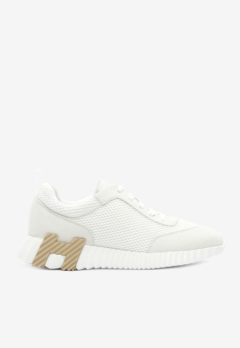 Bouncing Low-Top Sneakers in White Mesh and Suede