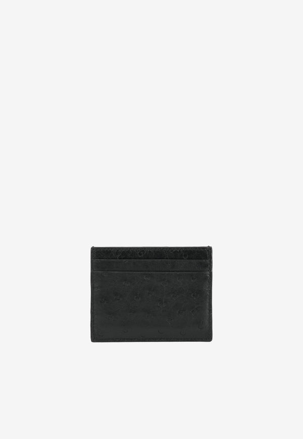 VLogo Cardholder in Ostrich Leather