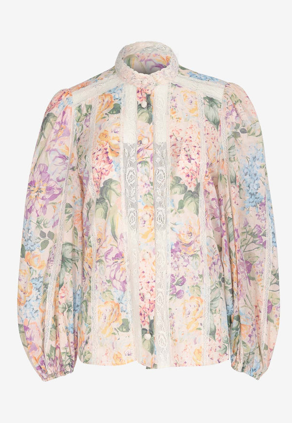 Halliday Lace-Trimmed Floral Blouse
