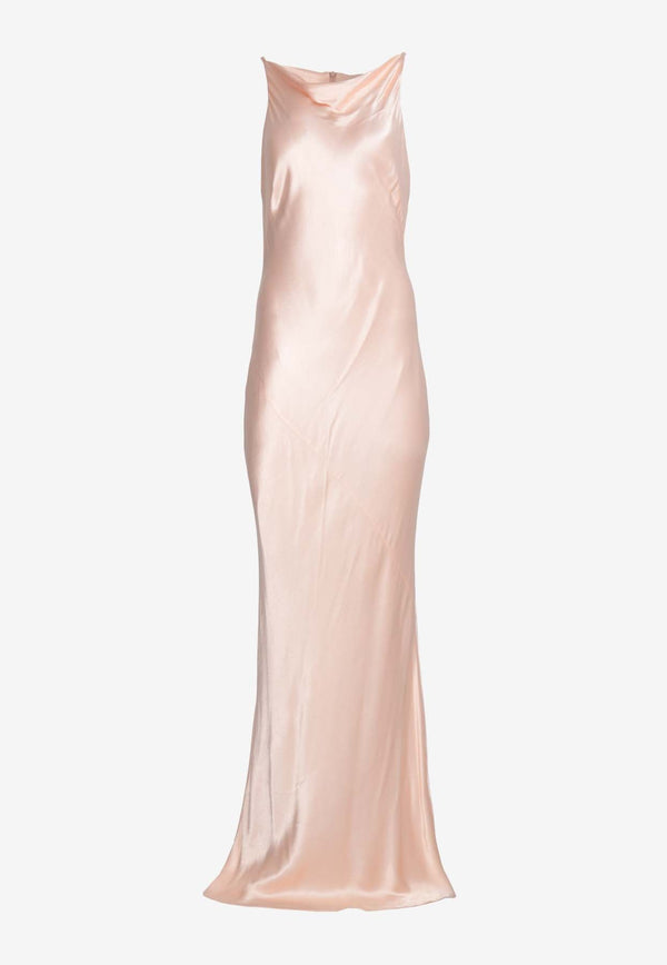 La Lune High-Neck Satin Midi Dress