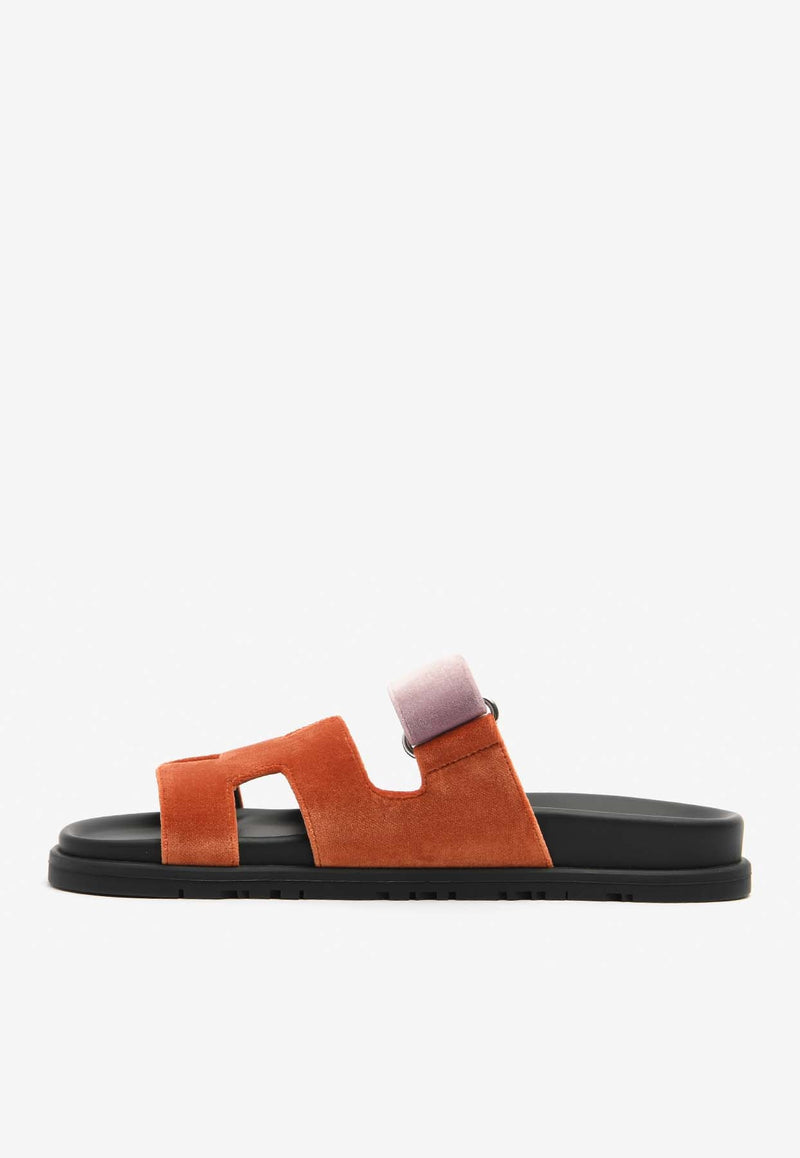 Chypre Sandals in Orange Canyon and Bruyere Velvet