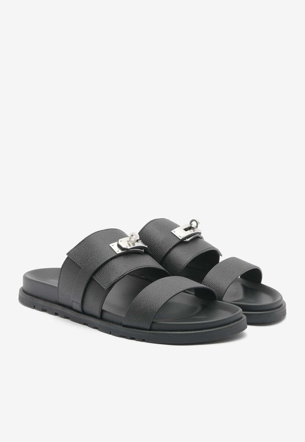 Jackson Sandals in Black Epsom with Palladium Kelly Buckle