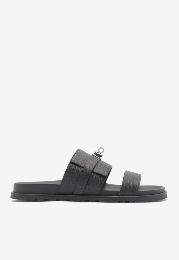 Jackson Sandals in Black Epsom with Palladium Kelly Buckle