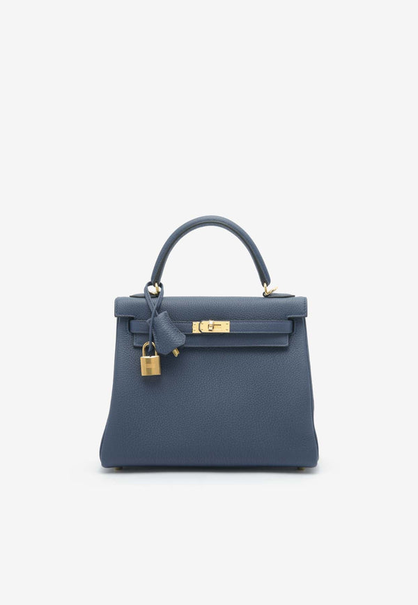 Kelly 25 Retourne in Bleu Navy Togo Leather with Gold Hardware