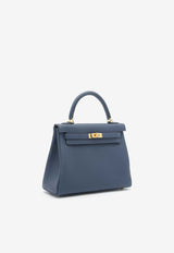 Kelly 25 Retourne in Bleu Navy Togo Leather with Gold Hardware