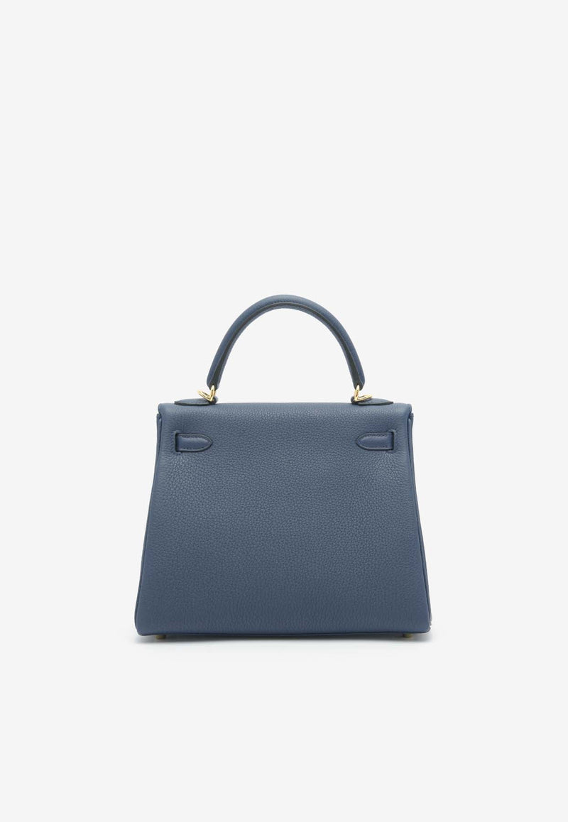 Kelly 25 Retourne in Bleu Navy Togo Leather with Gold Hardware