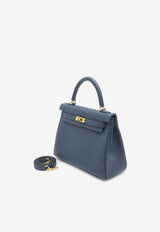 Kelly 25 Retourne in Bleu Navy Togo Leather with Gold Hardware