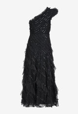 Spiral Sequin Embellished One-Shoulder Gown