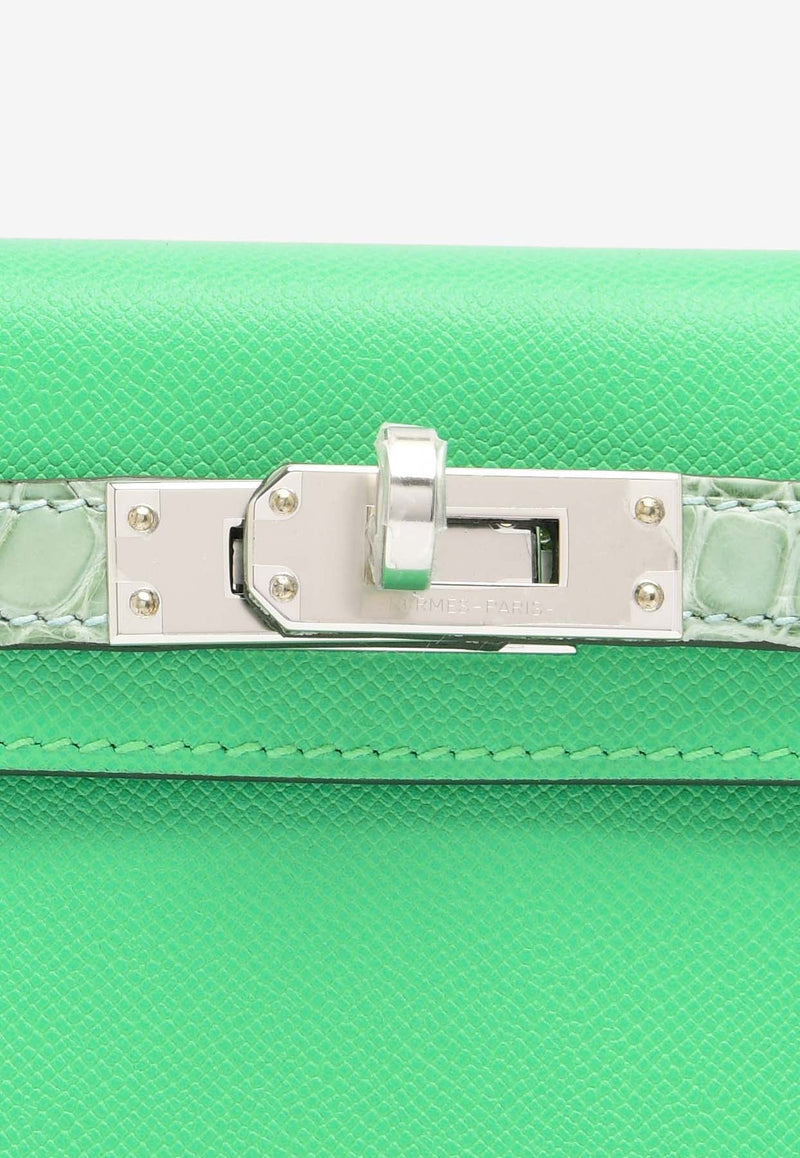 Mini Kelly 20 Sellier Touch in Vert Comics Madame and Vert d'Eau Matte Alligator with Palladium Hardware