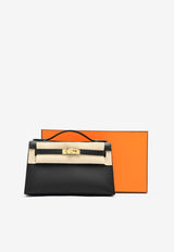 Kelly Pochette Clutch Bag in Black Swift Leather with Gold Hardware