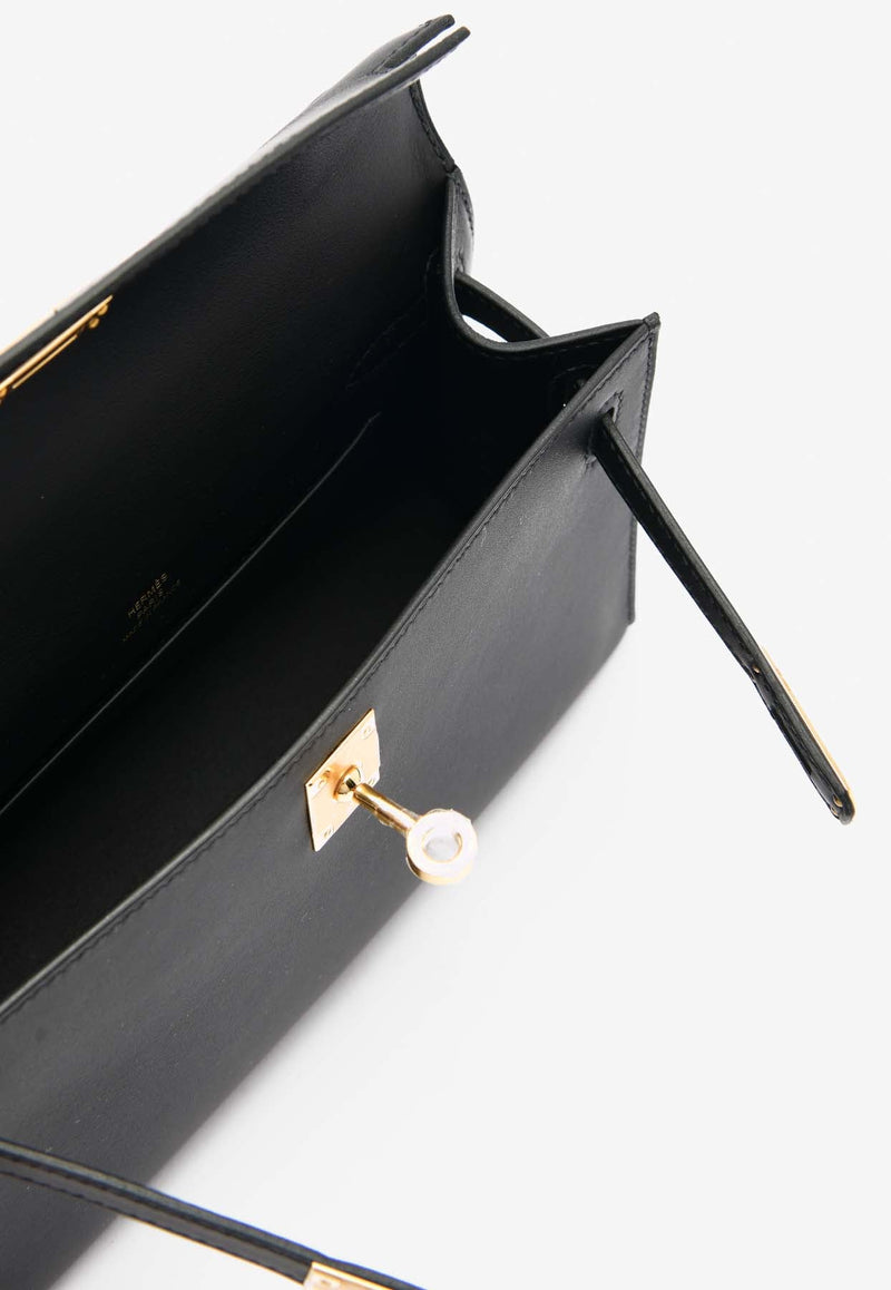 Kelly Pochette Clutch Bag in Black Swift Leather with Gold Hardware