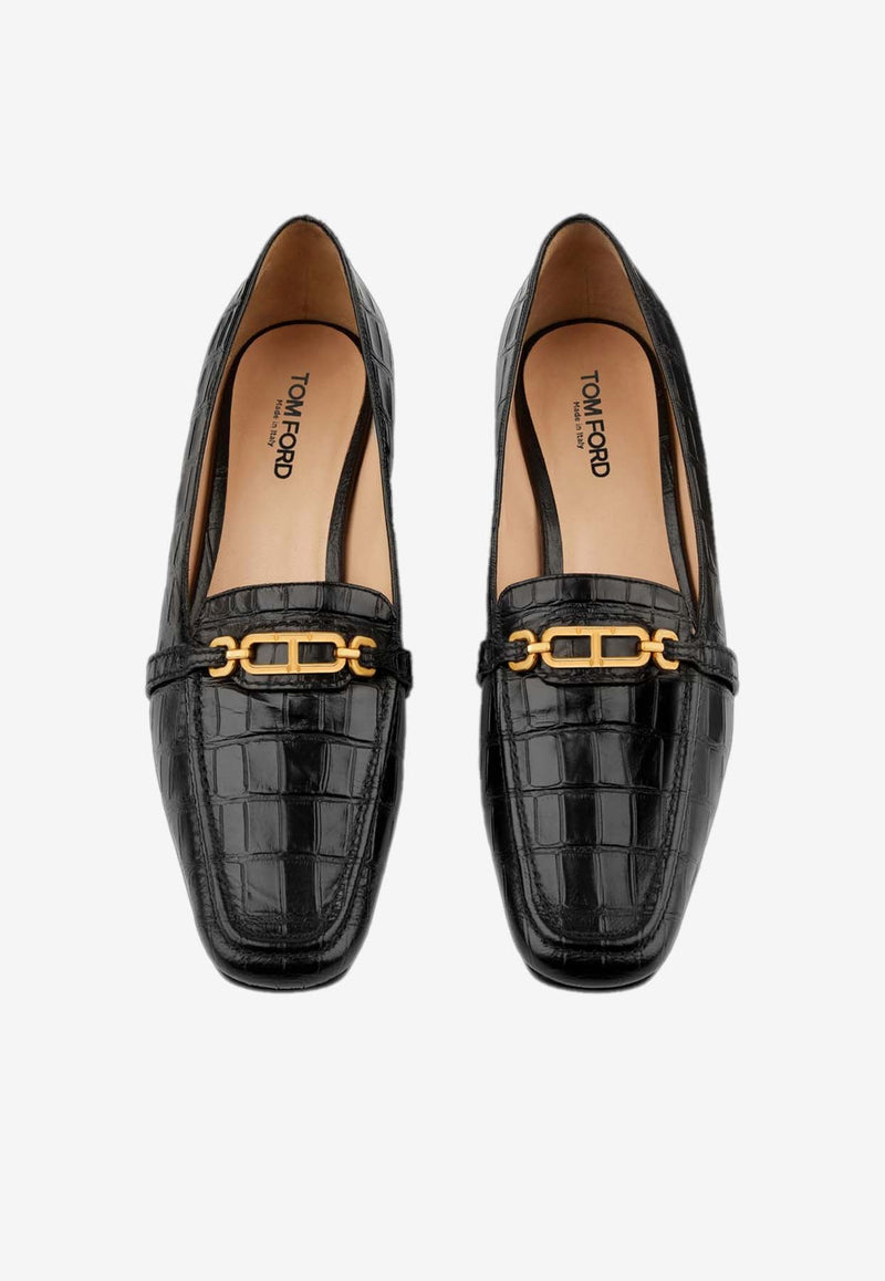 Whitney Croc-Embossed Leather Loafers