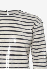 Striped Sequin Crewneck Top