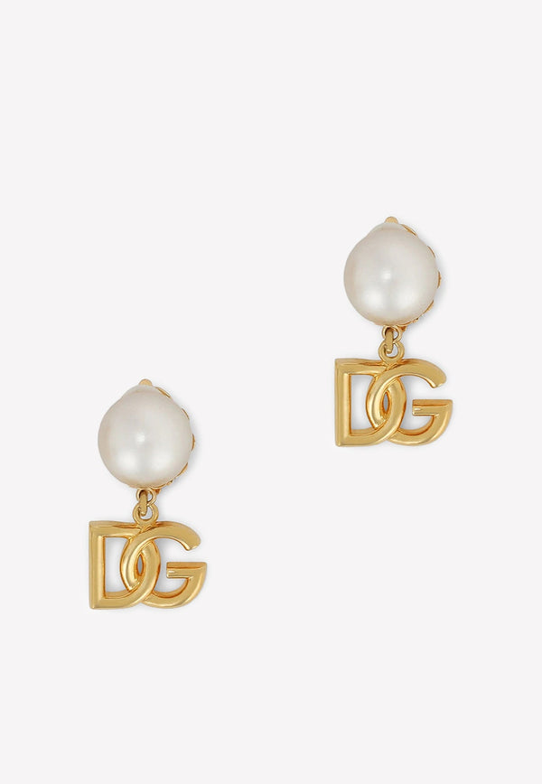 DG Logo and Pearl Clip-On Earrings