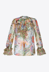 Floral Silk Semi-Sheer Blouse