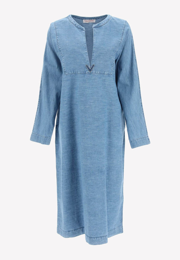 Logo Plaque Denim Kaftan Dress