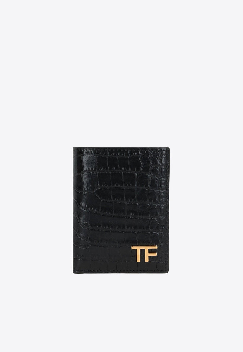 Croc-Embossed Leather Bi-Fold Cardholder