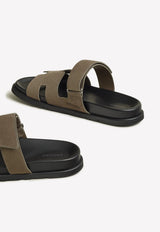 Chypre Sandals in Etoupe Suede Calfskin