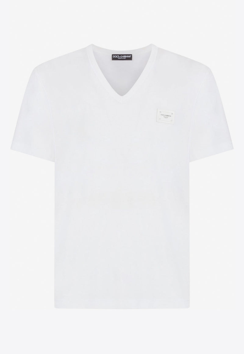 Logo Plate V-neck T-shirt in Cotton