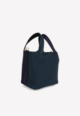 Picotin Lock 18 Tote in Vert Cypress, Blue Nuit and Black Clemence with Gold Hardware