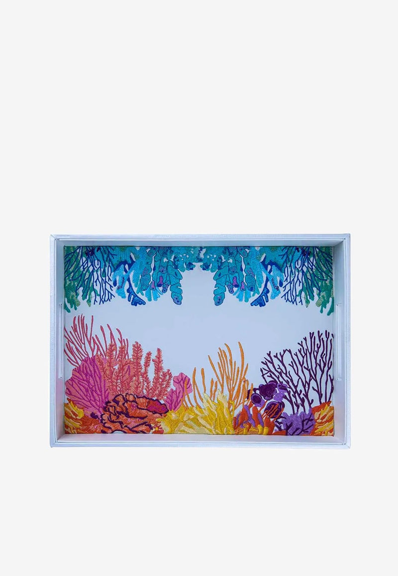 Coral Embroidered Tray