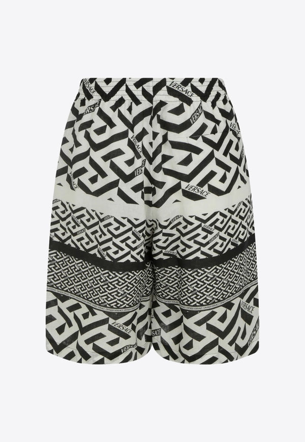 Greca Print Linen Shorts