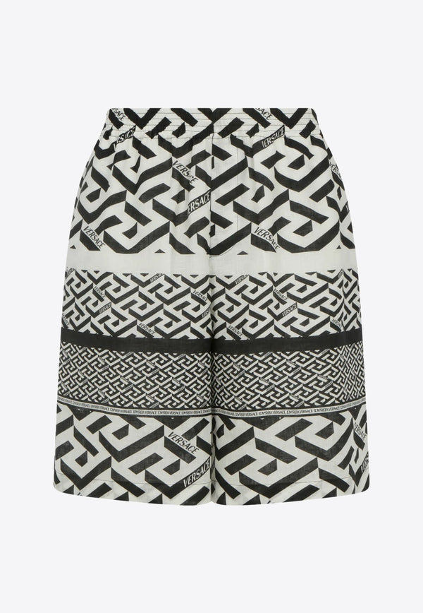 Greca Print Linen Shorts