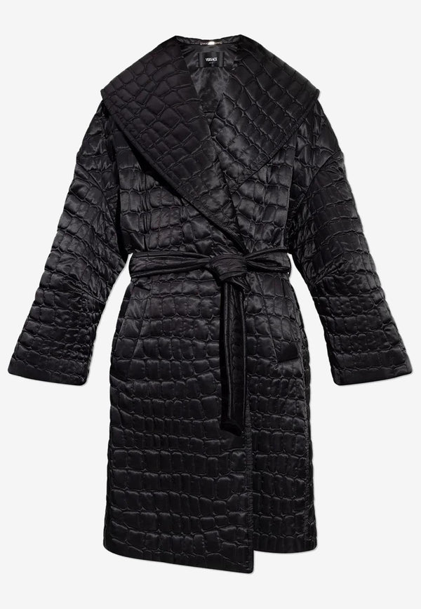 Quilted-Croc Belted Nylon Coat