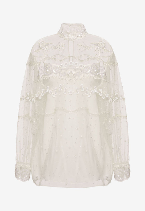 Bead Embroidered Tulle Blouse
