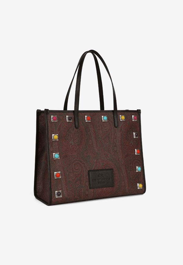 Medium Paisley Shopping Bag with Stone Embellishment