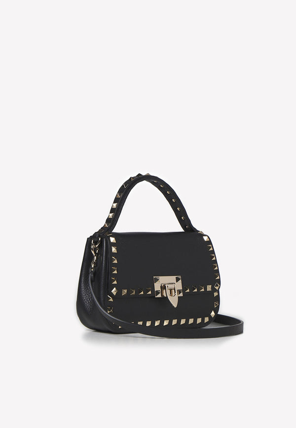 Small Rockstud Top Handle Bag in Grained Leather
