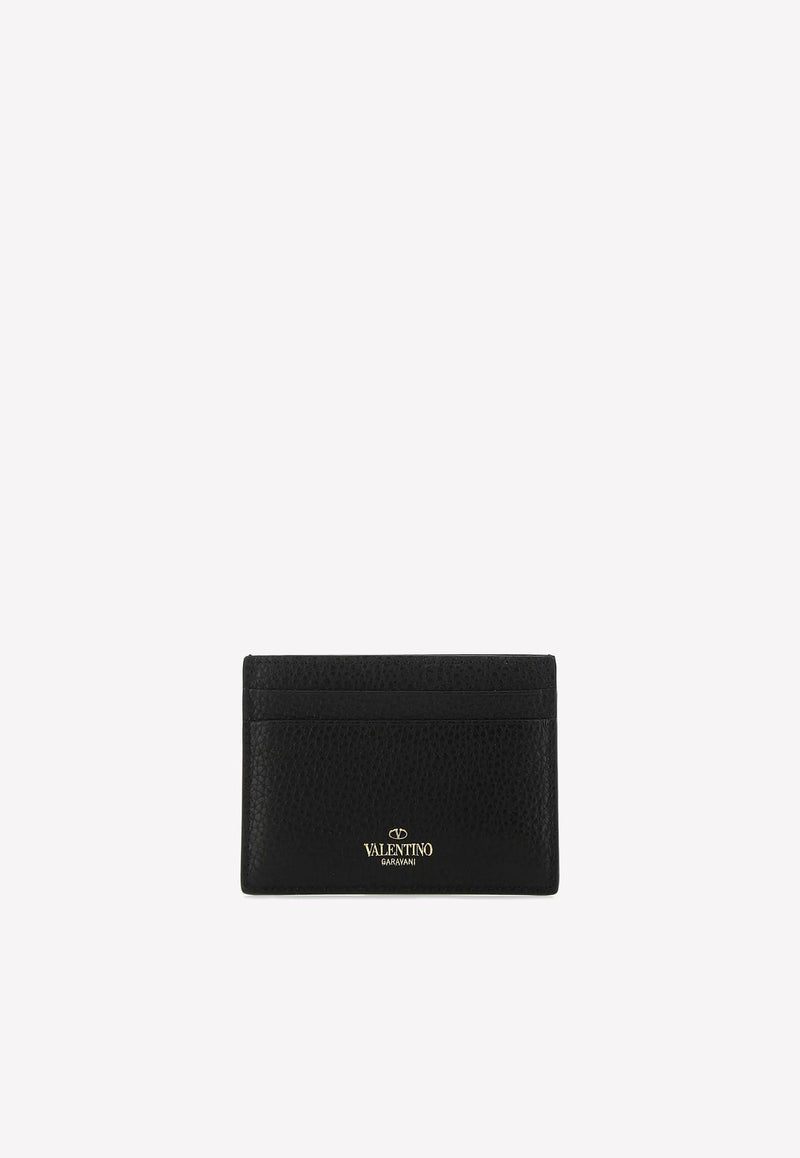 Rockstud Logo Cardholder in Grained Leather