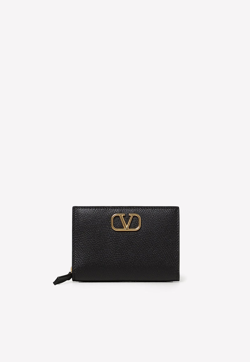 VLogo Zip Wallet in Grained Leather