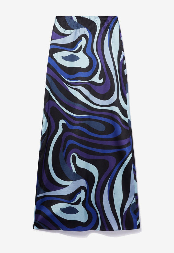 Pucci Marmo-Print Maxi Silk Skirt Blue 3RRW03 3R765 009