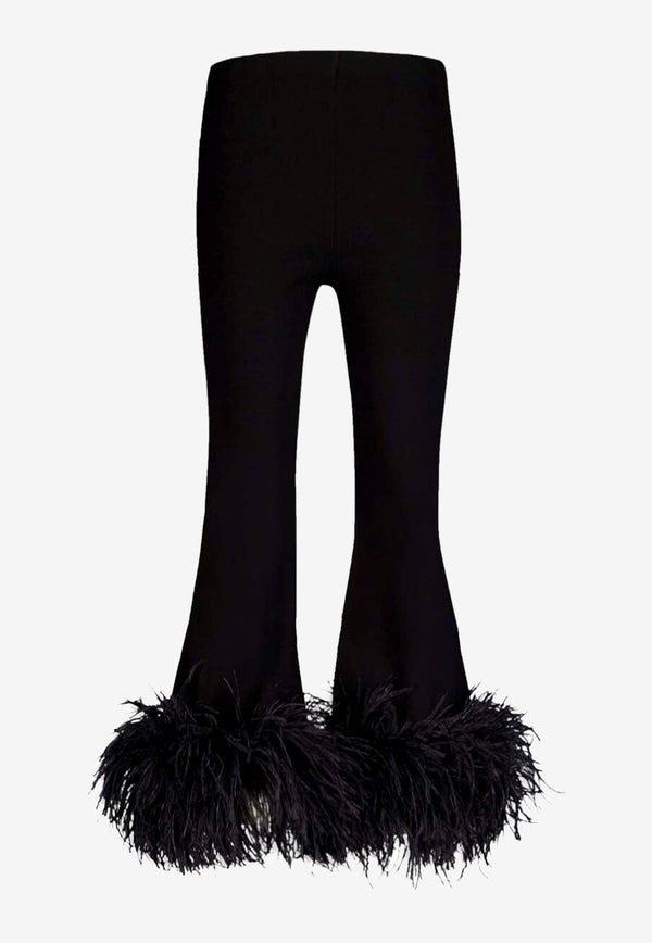 Feather Trim Flared Pants