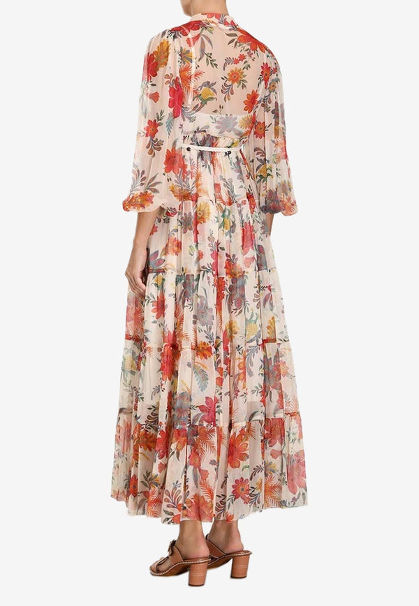 Ginger Tiered Floral Midi Dress in Silk
