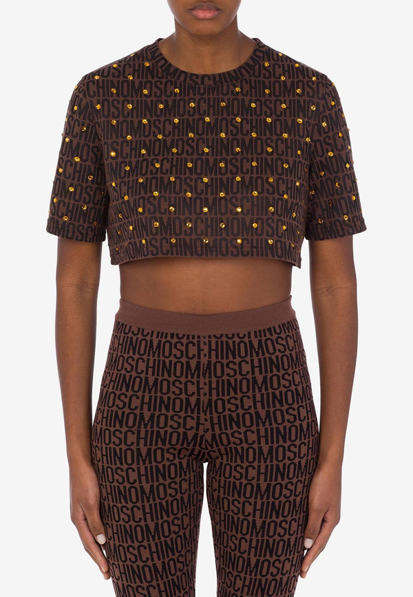 All-Over Logo Cropped T-shirt with Rhinestones