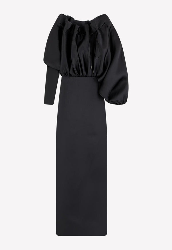 Silk Satin Organza Off-Shoulder Maxi Dress