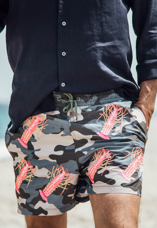 All-Over Lobster Swim Shorts in Camo Blue