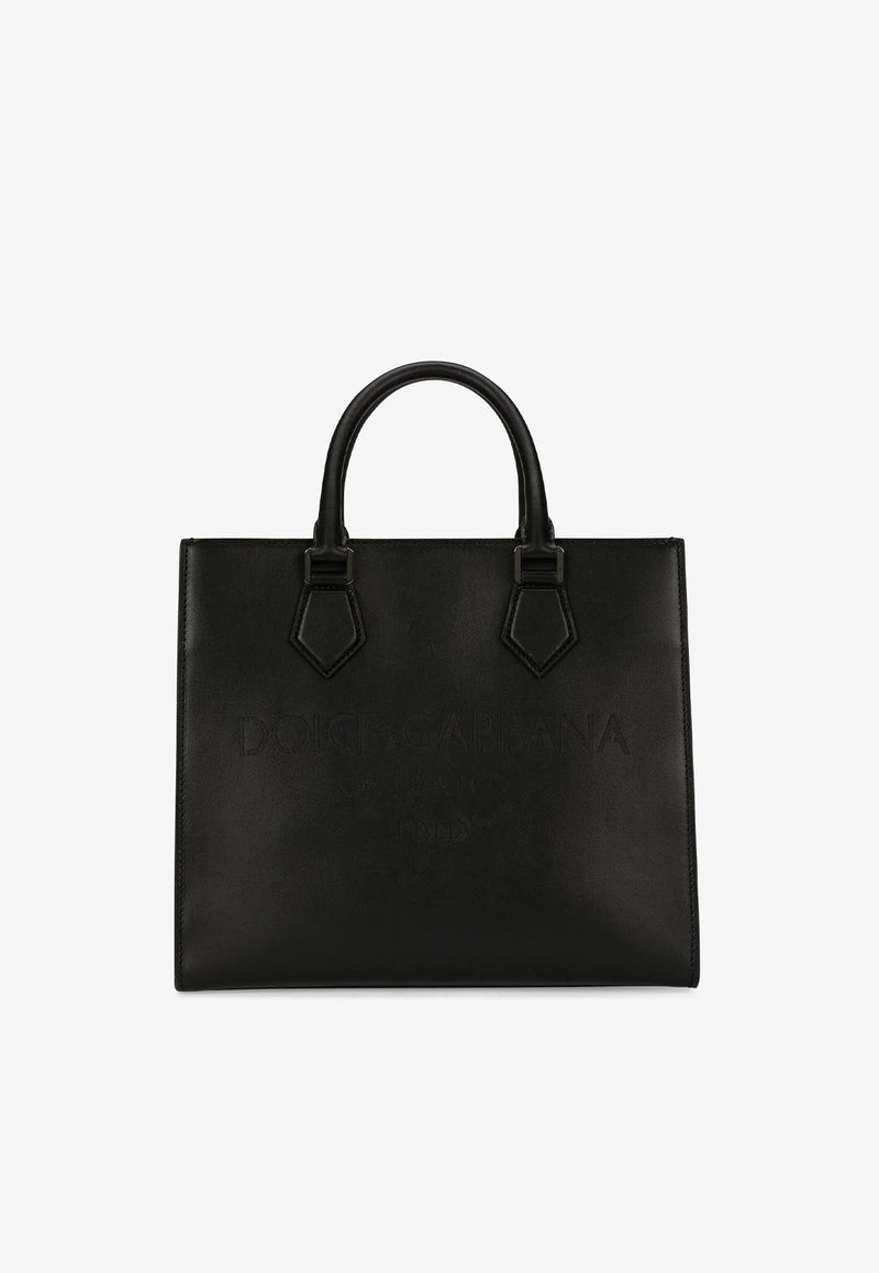 Logo Shopper Bag in Calf Leather