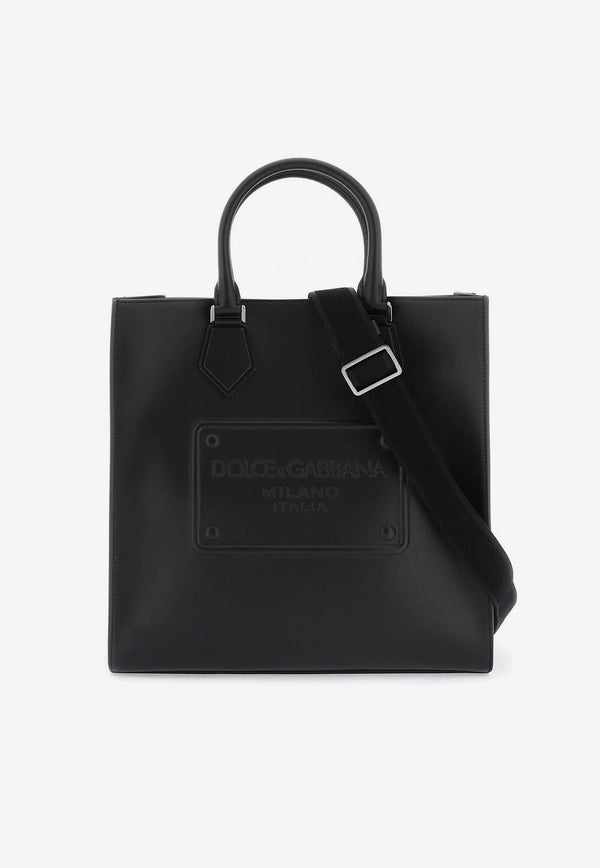 Logo-Embossed Top Handle Bag in Leather
