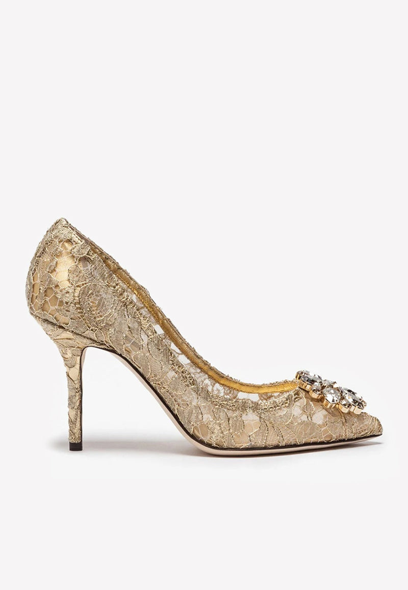 Bellucci 90 Crystal-Embellished Pumps in Lurex Lace