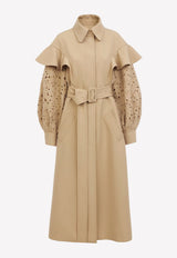 Belted Wool Trench Coat with Ruffle Detail