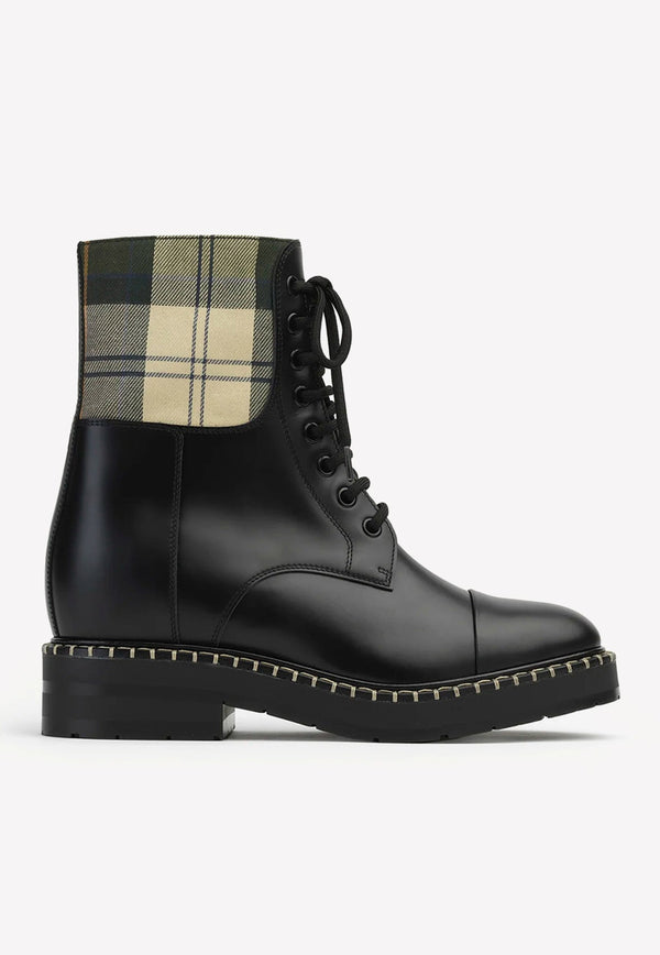 X Barbour Checked Combat Boots