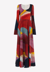 Caroline Denervaud Long-Sleeved Silk Maxi Dress