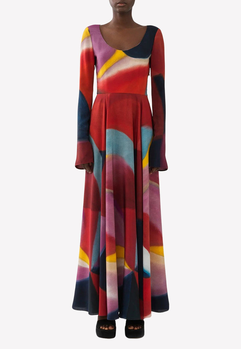 Caroline Denervaud Long-Sleeved Silk Maxi Dress