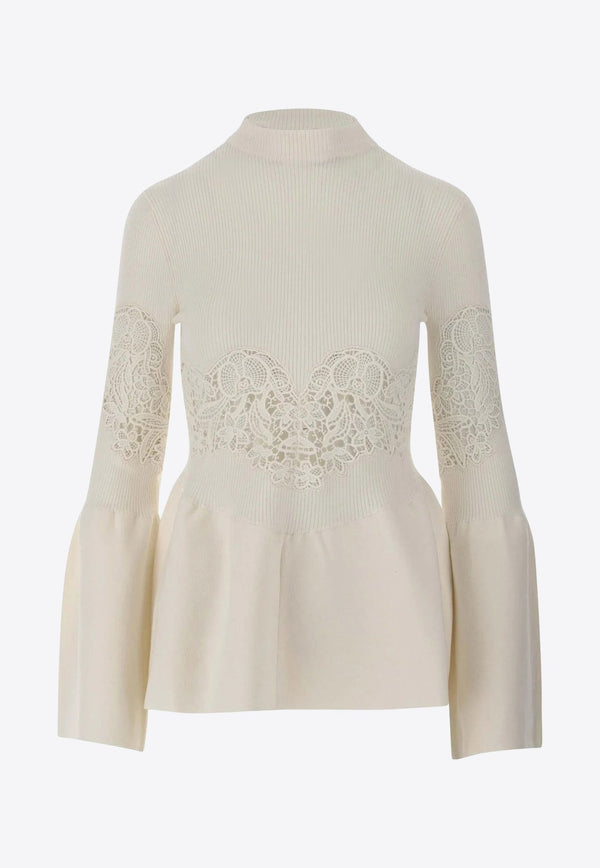 Lace-Panel Wool-Blend Top