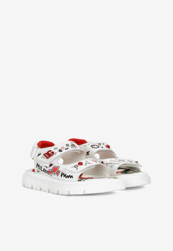Girls Poppy Print Sandals in Calf Leather
