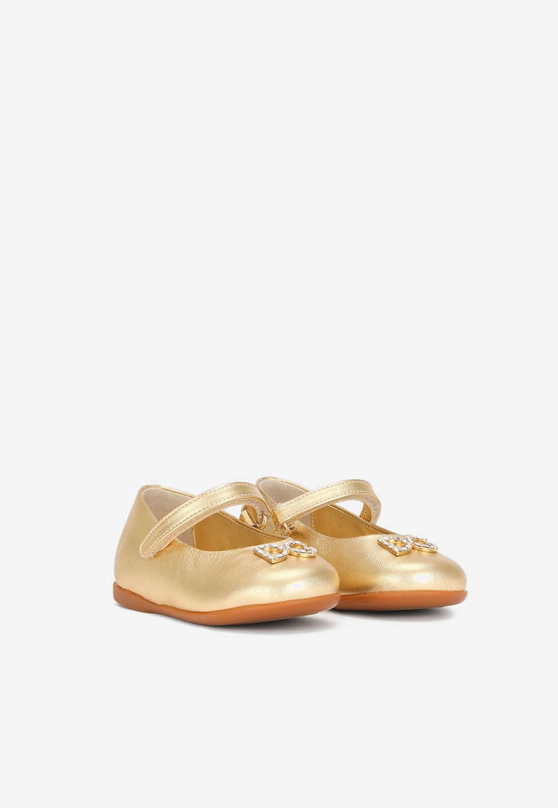 Baby Girls Mary Jane Metallic Leather Ballerinas